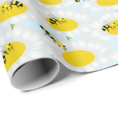 Bee on Flower Wrapping紙 – 青い背景 ラッピングペーパー (ロールコーナー)