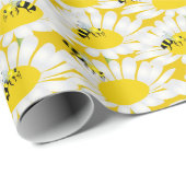 Bee on Flower Wrapping紙 – 黄色の背景 ラッピングペーパー (ロールコーナー)