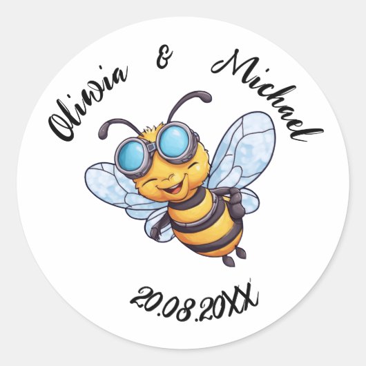 Bee on Honey Jars ラウンドシール (正面)