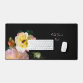 Bee on Pink Yellow Roses花 デスクマット (キーボード&マウス)