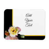 Bee on Pink Yellow Roses花 マグネット (横)