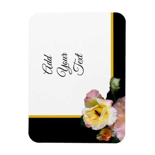 Bee on Pink Yellow Roses花 マグネット (縦)