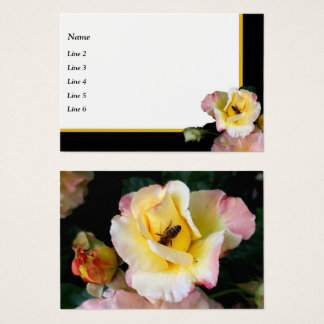 Bee on Pink Yellow Roses Flowers名刺