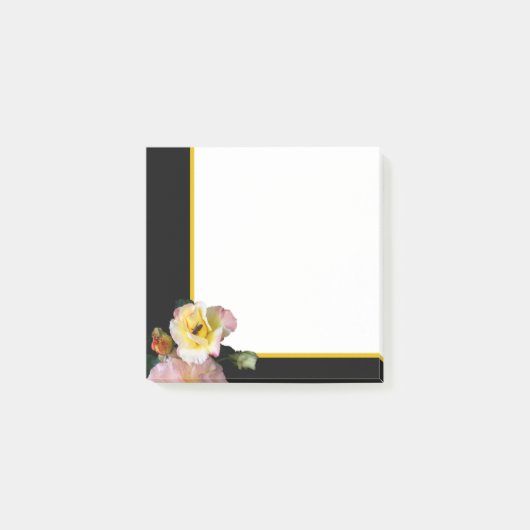 Bee on Pink Yellow Roses Flowers Post-it Notes ポストイット (正面)