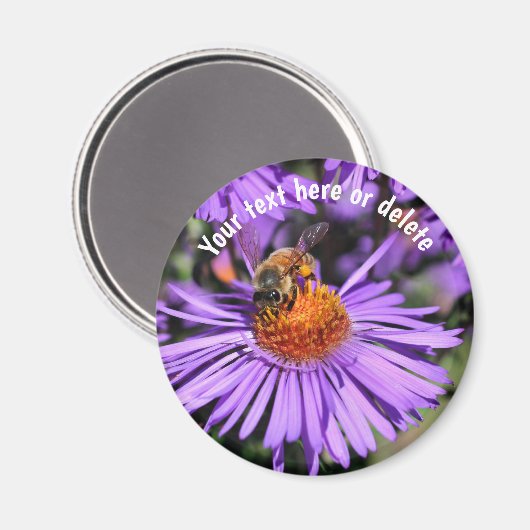 Bee On Purple Aster Flower Nature Personalized マグネット (正面/裏面)