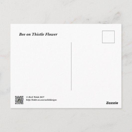 Bee on purple thistle flower ポストカード (裏面)