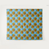 Bee on Sunflower Flower Pattern Design Blue  タペストリー (正面(横))