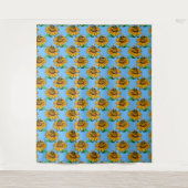 Bee on Sunflower Flower Pattern Design Blue  タペストリー (正面)