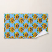Bee on Sunflower Flower Pattern Design Blue  バスタオルセット (ハンドタオル)