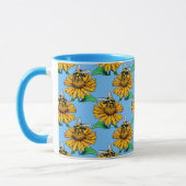 Bee on Sunflower Flower Pattern Design Blue  マグカップ (左)