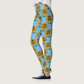 Bee on Sunflower Flower Pattern Design Blue  レギンス (左)