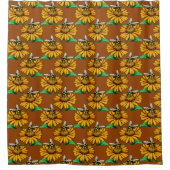Bee on Sunflower Flower Pattern Design Brown シャワーカーテン (正面)