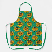 Bee on Sunflower Flower Pattern Design Green  エプロン (正面)