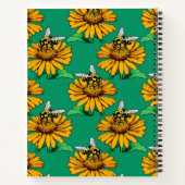 Bee on Sunflower Flower Pattern Design Green  ノートブック (裏面)