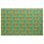 Bee on Sunflower Flower Pattern Design Green  ファブリック (ファットクウォーター)