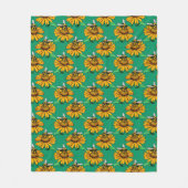 Bee on Sunflower Flower Pattern Design Green  フリースブランケット (正面)