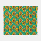 Bee on Sunflower Flower Pattern Design Green  フリースブランケット (正面(横))