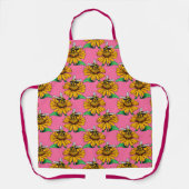 Bee on Sunflower Flower Pattern Design Pink エプロン (正面)