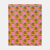 Bee on Sunflower Flower Pattern Design Pink フリースブランケット (正面)