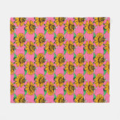 Bee on Sunflower Flower Pattern Design Pink フリースブランケット (正面(横))