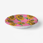 Bee on Sunflower Flower Pattern Design Pink ペーパーボウル (傾斜あり)