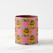 Bee on Sunflower Flower Pattern Design Pink マグカップ (中央)