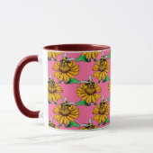 Bee on Sunflower Flower Pattern Design Pink マグカップ (左)