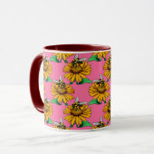 Bee on Sunflower Flower Pattern Design Pink マグカップ (正面左)