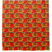 Bee on Sunflower Flower Pattern Design Red シャワーカーテン (正面)