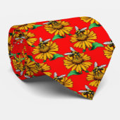 Bee on Sunflower Flower Pattern Design Red ネクタイ