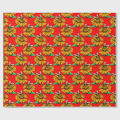 Bee on Sunflower Flower Pattern Design Red ラッピングペーパー (フラット)