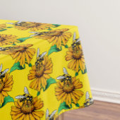 Bee on Sunflower Flower Pattern Design Yellow  テーブルクロス