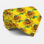 Bee on Sunflower Flower Pattern Design Yellow ネクタイ