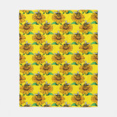 Bee on Sunflower Flower Pattern Design Yellow フリースブランケット (正面)