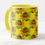 Bee on Sunflower Flower Pattern Design Yellow  マグカップ