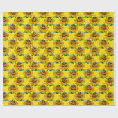 Bee on Sunflower Flower Pattern Design Yellow ラッピングペーパー (フラット)