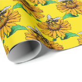 Bee on Sunflower Flower Pattern Design Yellow ラッピングペーパー (ロールコーナー)