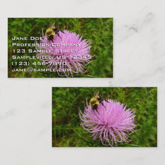 Bee on Thistle Flower Nature 名刺 (正面/裏面)