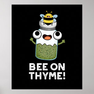 Bee On Thyme Herb昆虫おもしろいパンプンダークBg ポスター