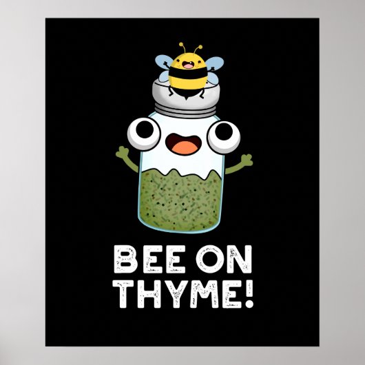 Bee On Thyme Herb昆虫おもしろいパンプンダークBg ポスター (正面)
