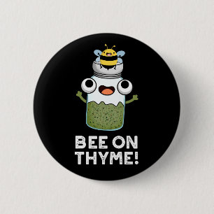 Bee On Thyme Herb昆虫おもしろいパンプンダークBg 缶バッジ
