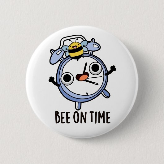 Bee On Time虫おもしろい時計パン 缶バッジ (正面)