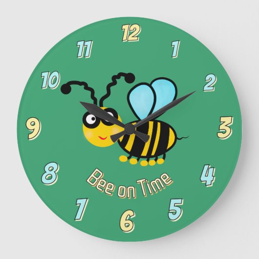 Bee on Time！ - 面白いデザイン ラージ壁時計 (正面)