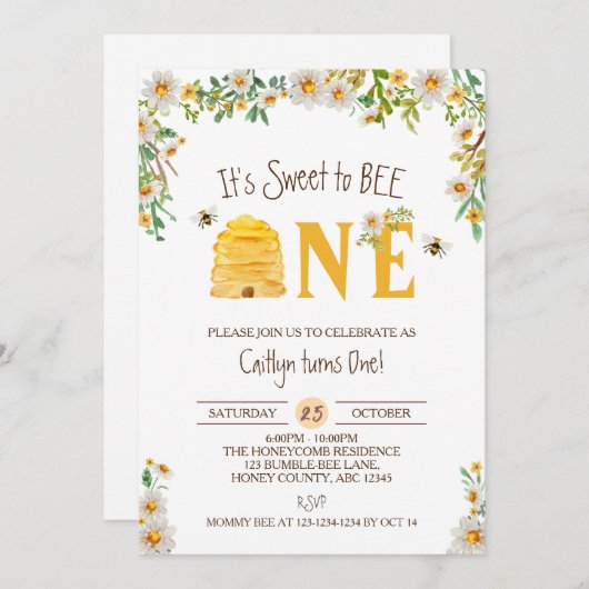 BEE Oneに甘い、のまわりに誕生日 招待状 (正面/裏面)
