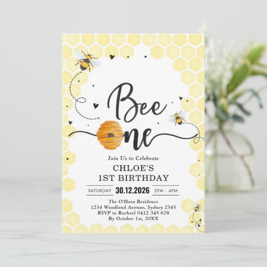Bee One Honey Bee 1st Birthday Invitation 招待状 (スタンド正面)