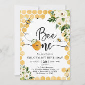 Bee One Honey Bee Floral 1st Birthday Invitation 招待状 (正面)