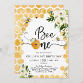 Bee One Honey Bee Floral 1st Birthday Invitation 招待状 (正面/裏面)