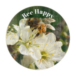 Bee & Plum Blossoms: Macro Art Glass Board カッティングボード