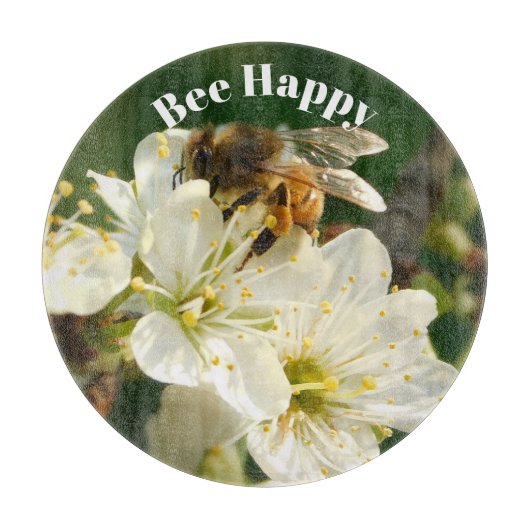 Bee & Plum Blossoms: Macro Art Glass Board カッティングボード (正面)