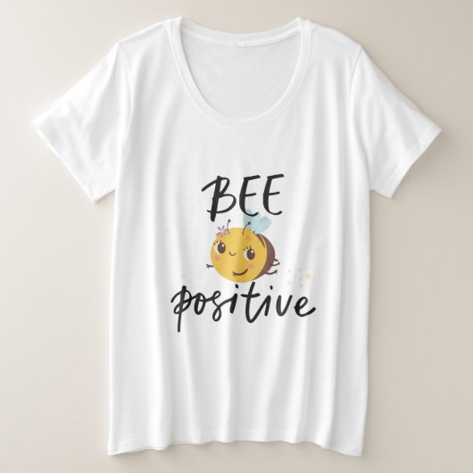 Bee Positive Cute Bumblebee Illustration プラスサイズTシャツ (デザイン正面)